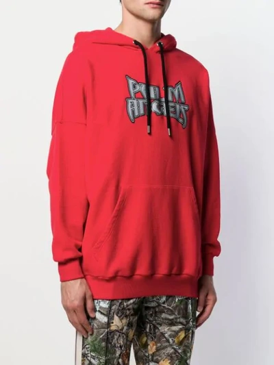 Shop Palm Angels Logo Print Hoodie In Red