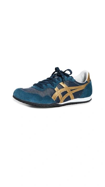 Shop Asics Serrano Sneakers In Navy/gold