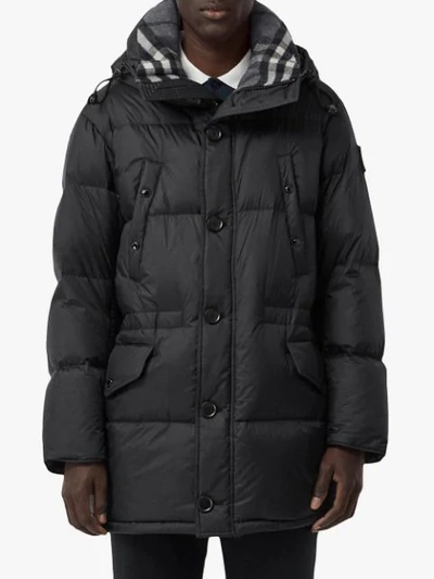 Shop Burberry Logo Detail Hooded Puffer Coat In Black