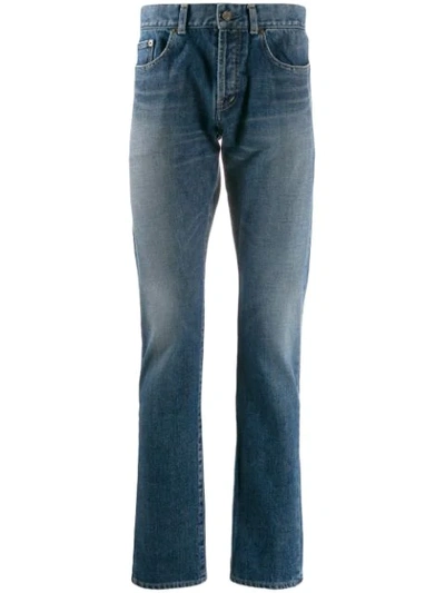 Shop Saint Laurent Stonewashed Straight-leg Jeans In Blue