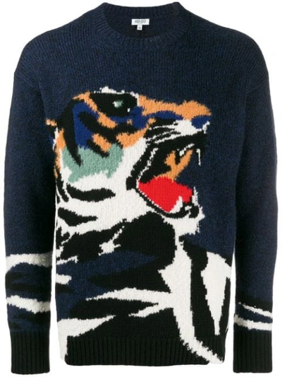 Shop Kenzo Tiger Intarsia Jumper In Blue