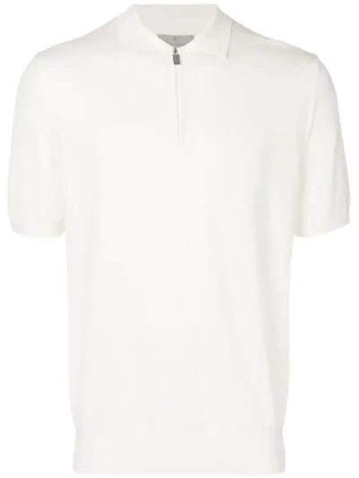 Shop Canali Zipped Polo Top In White