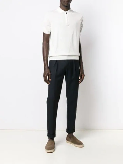 Shop Canali Zipped Polo Top In White