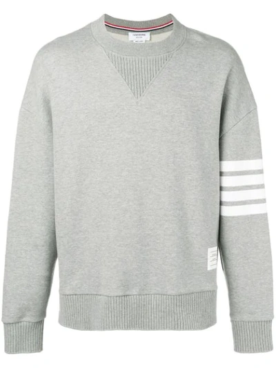 Shop Thom Browne Stripe Sleeve Cotton Sweatshirt In Grey