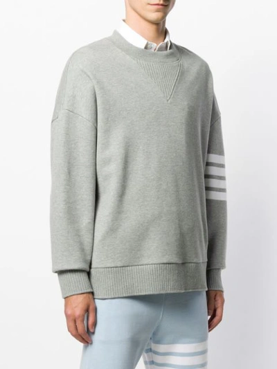 Shop Thom Browne Stripe Sleeve Cotton Sweatshirt In Grey