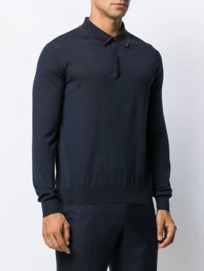 Shop Ermenegildo Zegna Fine Knit Polo Shirt In Blue