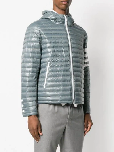 Shop Thom Browne 4-bar Stripe Satin Finish Quilted Down-filled Tech Jacket In Grey