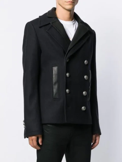 BALMAIN TWO-COLLAR DOUBLE-BREASTED COAT - 蓝色