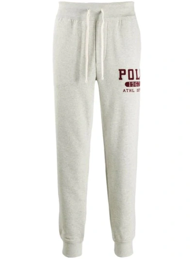 Shop Polo Ralph Lauren Printed Logo Track Pants In Grey