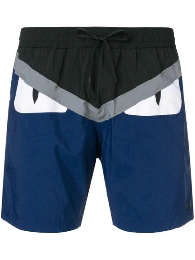 Shop Fendi Bag Bugs Logo Swim Shorts In Blue