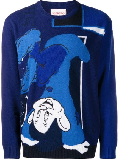 Shop Iceberg Crew-neck Printed Sweater In Blue