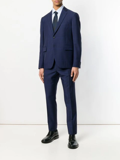 Shop Versace Classic Checked Suit - Blue