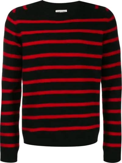 Shop Saint Laurent Striped Knitted Jumper In Black