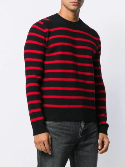 Shop Saint Laurent Striped Knitted Jumper In Black