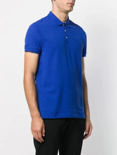 Shop Emporio Armani Embroidered Logo Polo Shirt In Blue