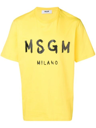 Shop Msgm Logo Print T In Yellow