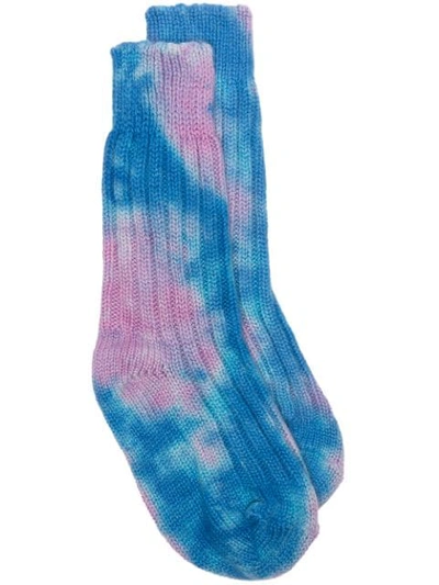 Shop The Elder Statesman Tie Dye Cashmere Socks In Blue