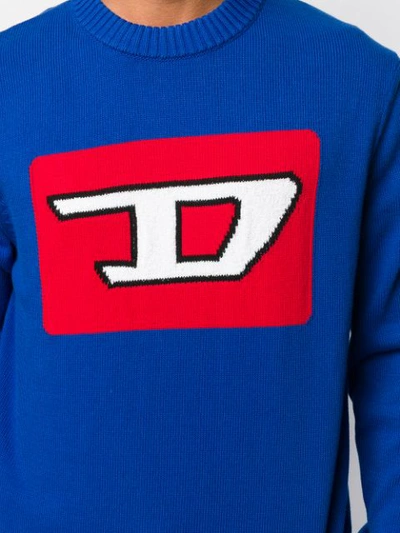 Shop Diesel Logo Intarsia Sweater In Blue