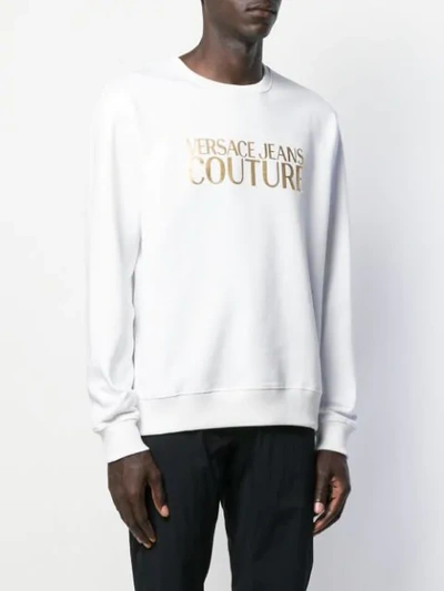 Shop Versace Jeans Couture Metallic Logo Jumper In White