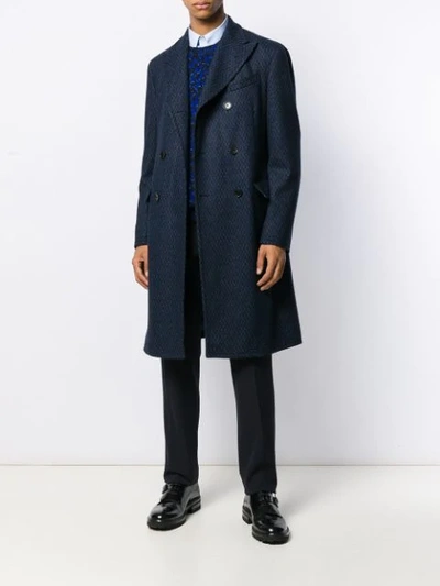 Shop Etro Patterned Double Breasted Coat In Blue
