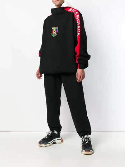 Shop Balenciaga Bb Logo Trim Hoodie In Black