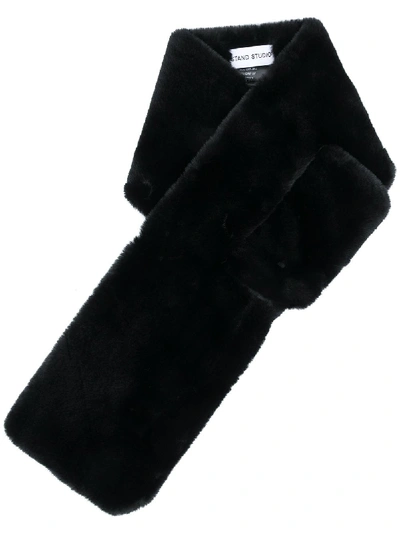 Shop Stand Studio Textured Furry Scarf In Black