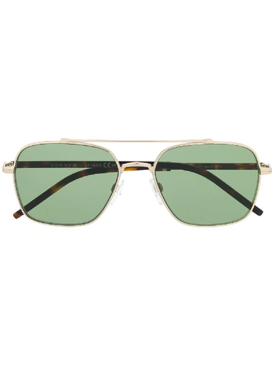 Shop Tommy Hilfiger Tortoiseshell Print Sunglasses In Gold