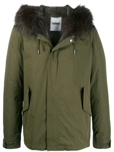Shop Yves Salomon Fox Fur Parka Coat In Green