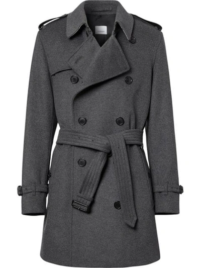 Shop Burberry Double Breasted Trench Coat In Grey