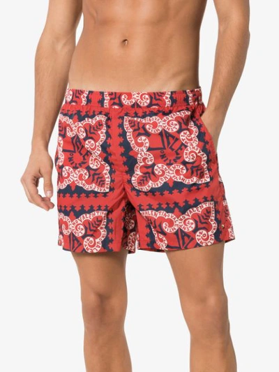 Shop Valentino Bandana Swim Shorts In Red