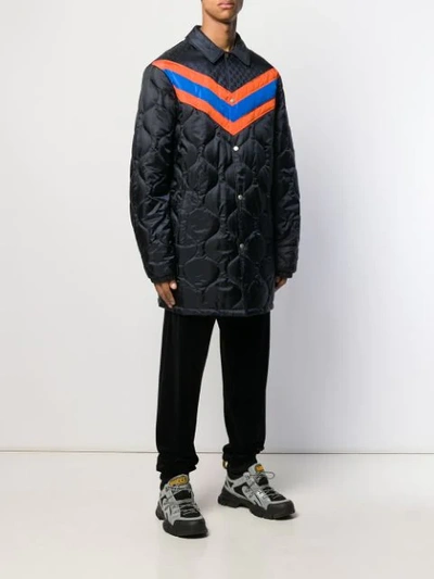 Shop Gucci Chevron Stripe Padded Jacket In Blue