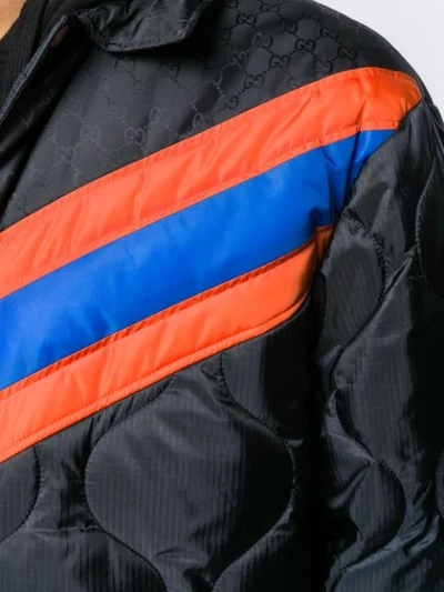 Shop Gucci Chevron Stripe Padded Jacket In Blue