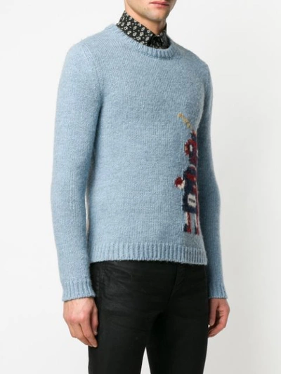 Shop Saint Laurent Robot Jacquard Sweater In 4202 -bleu/multicolore