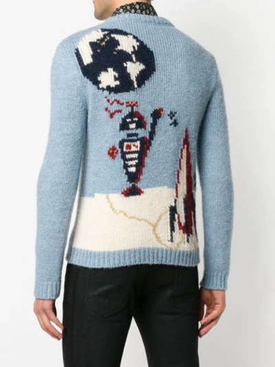 Shop Saint Laurent Robot Jacquard Sweater In 4202 -bleu/multicolore