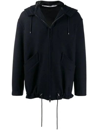 Shop Valentino Zipped Hooded Jacket In Blue