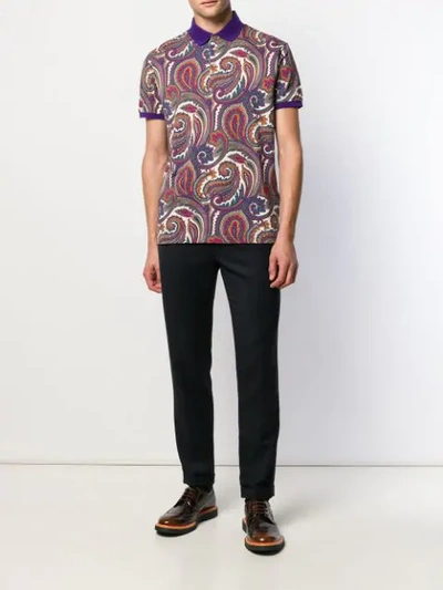 Shop Etro Paisley Patterned Polo Shirt In 紫色