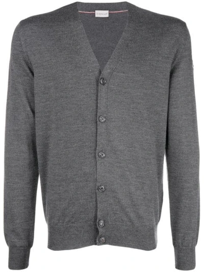 Shop Moncler V Neck Cardigan In Grey