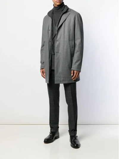 Shop Canali Layered Single-breasted Coat In Grey