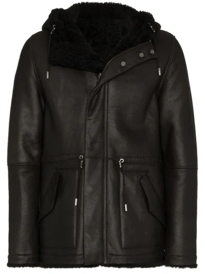 Shop Yves Salomon Reversible Hooded Shearling Jacket - Black