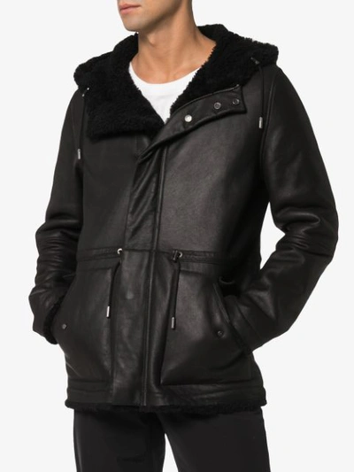 Shop Yves Salomon Reversible Hooded Shearling Jacket - Black