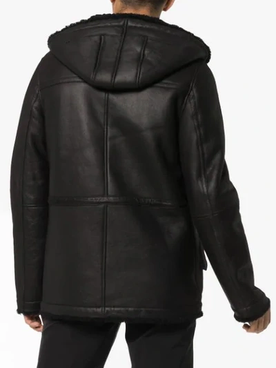 Shop Yves Salomon Reversible Hooded Shearling Jacket - Black