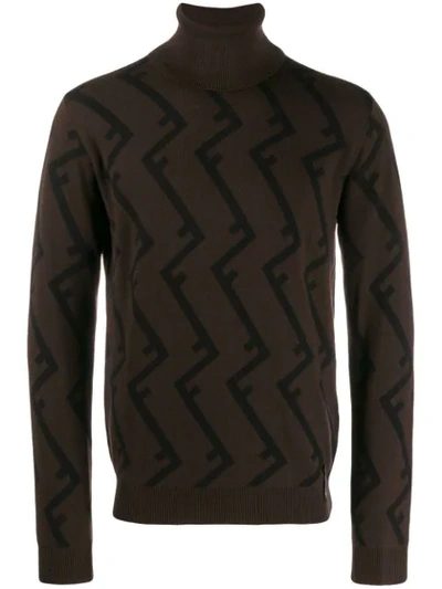 Shop Fendi Ff Turtleneck Sweater In Brown