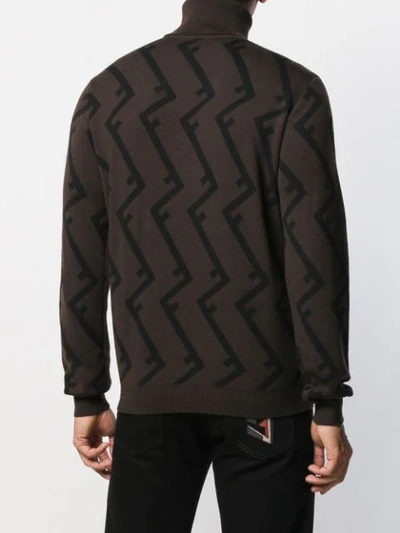 Shop Fendi Ff Turtleneck Sweater In Brown