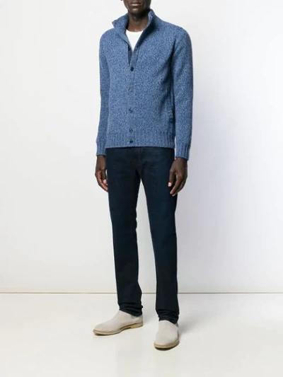 Shop Doriani Cashmere Slim-fit Button-up Cardigan In Blue