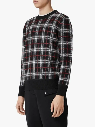 Shop Burberry Check Merino Wool Jacquard Sweater In Black