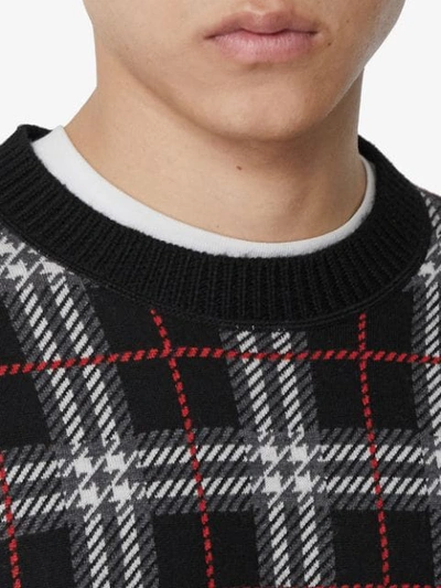 Shop Burberry Check Merino Wool Jacquard Sweater In Black