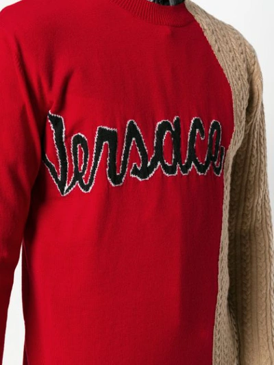Shop Versace Cursive Logo Demi Sweater In Red