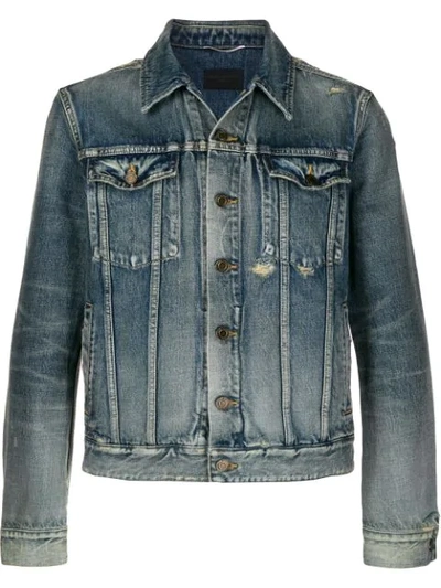 Shop Saint Laurent Distressed-effect Denim Jacket In Blue