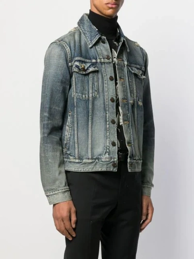 Shop Saint Laurent Distressed-effect Denim Jacket In Blue