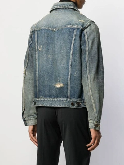 Shop Saint Laurent Distressed-effect Denim Jacket In Blue
